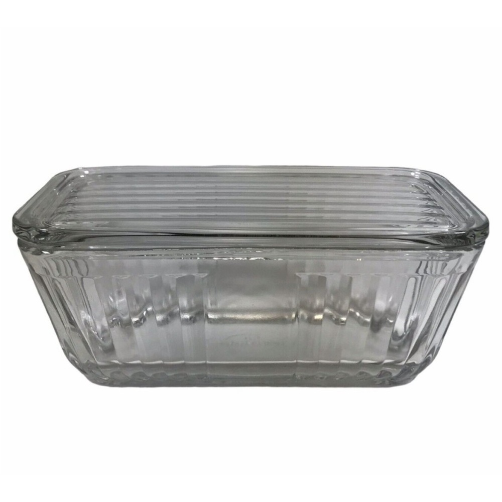 Anchor Hocking 1932 Vintage Design 8.5” Ribbed Clear Glass Fridge Dish with Lid - Picture 2 of 7